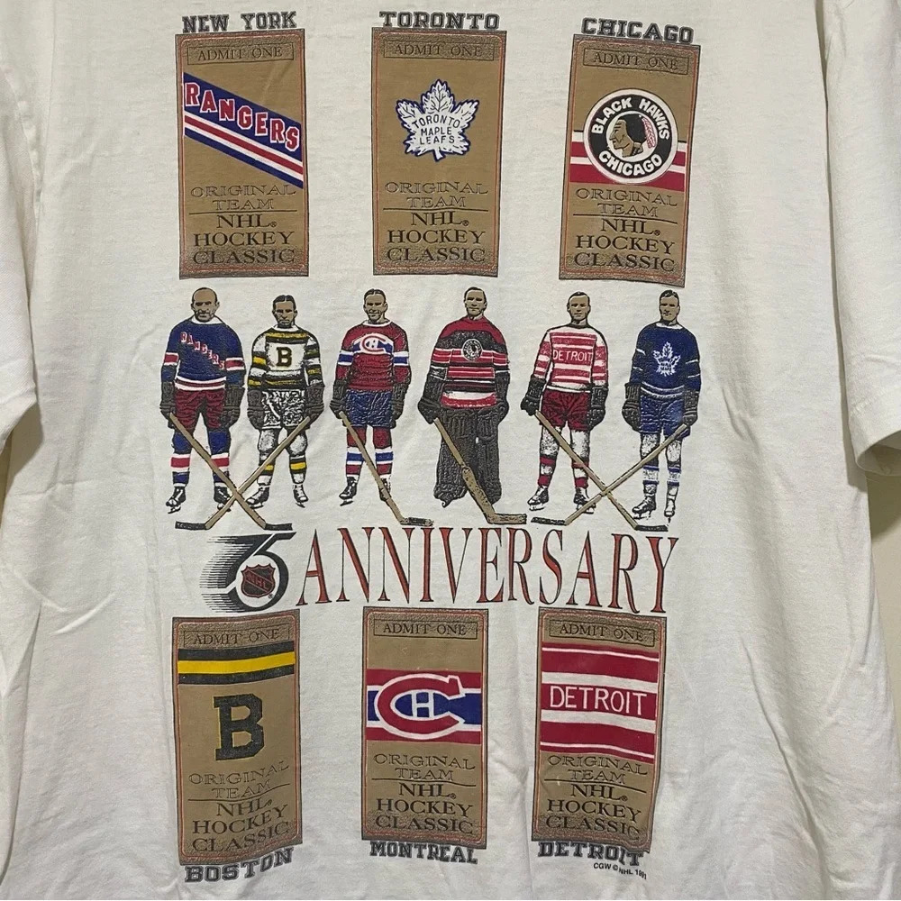 Vintage 1991 NHL 75th Anniversary Single Stitch Hockey NHL Graphic Shirt Size L - Picture 2 of 16